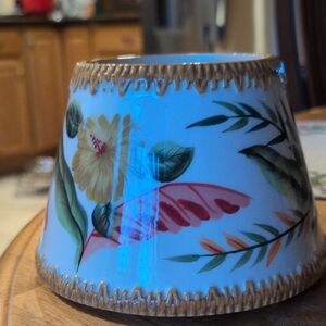 Yankee Candle White Ceramic Shade with Gold Trim and Pink, Yellow Floral Accents